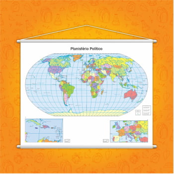 Banner Mapa Planisfério Político Geografia Pedagógico Escolar 130x100cm