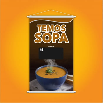Banner Temos Sopa Restaurante com Preço Preto Lona
