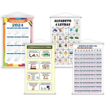Banners Calendário, Combinados, Alfabeto e Numerais 0 a 1000 Pedagógico Escolar