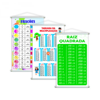Frações + Tabuada + Raiz Quadrada Kit 3 Banners