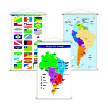Mapa Brasil + Bandeira + América Do Sul Kit 3 Banners