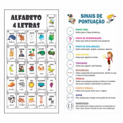 Kit de 2 Banners Pedagógico Alfabeto 4 Letras + Sinais de Pontuação