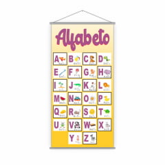 Kit de 2 Banners Escolares Pedagógicos Alfabetário 4 Letras + Os Numerais 0 a 20