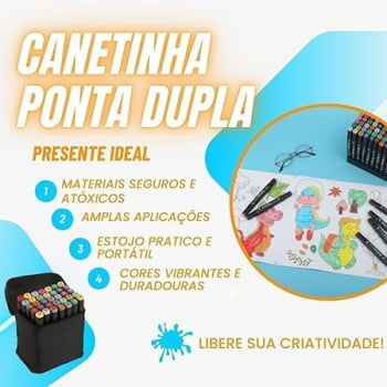 Kit Canetinha Marcadora De Ponta Dupla Profissional Para Colorir