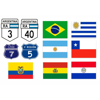 Kit Adesivos Paises Sul Americanos Bandeiras 7,5x5cm 