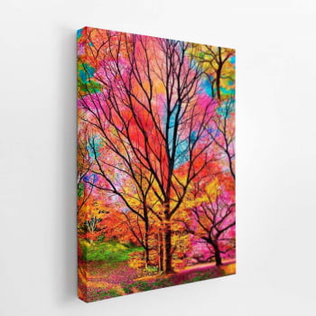 Árvores Coloridas Decorativo Sala Arte Quadro Canvas 