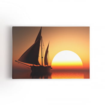 Barco Pôr do Sol Mar Decorativo Quadro Canvas 