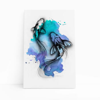 Carpa Peixe Azul Minimalista Colorido Quadro Canvas