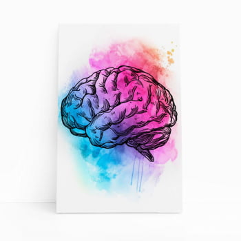 Cérebro Colorido Arte Azul e Rosa Quadro Canvas