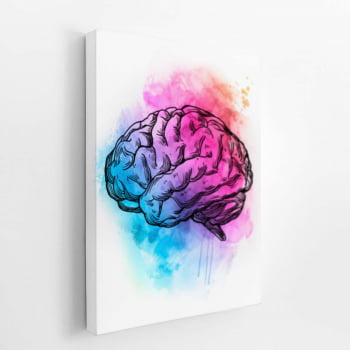 Cérebro Colorido Arte Azul e Rosa Quadro Canvas