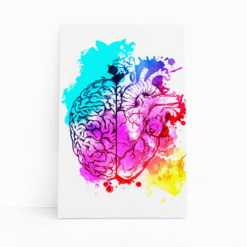 Cérebro e Coração Aquarela Colorido Quadro Canvas