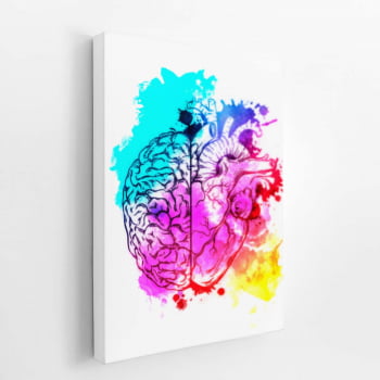 Cérebro e Coração Aquarela Colorido Quadro Canvas