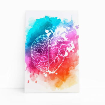 Cérebro e Coração Colorido Aquarela Quadro Canvas