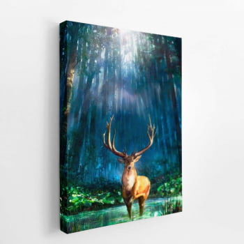 Cervo na Floresta Arte Decorativo Quadro Canvas 