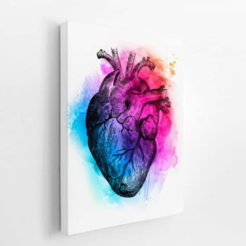 Coração Arte Colorido Abstrato Quadro Canvas 