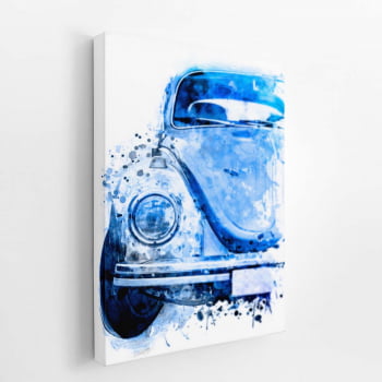Fusca Arte Aquarela Azul Ciano Carro Quadro Canvas
