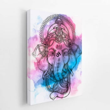 Ganesha Deus Hindu Aquarela Colorido Quadro Canvas