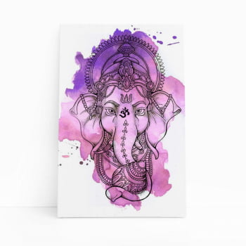 Ganesha Deus Hindu Aquarela Roxo Quadro Canvas