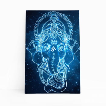 Ganesha Deus Hindu Azul Neon Universo Quadro Canvas 