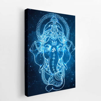 Ganesha Deus Hindu Azul Neon Universo Quadro Canvas 
