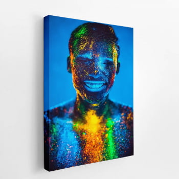 Homem com Tinta Neon Colorida Quadro Canvas