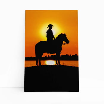 Homem Montado em Cavalo Pôr do Sol Quadro Canvas