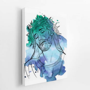 Jesus Cristo Arte Aquarela Azul Verde Quadro Canvas 