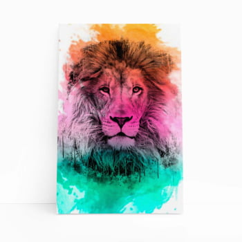 Leão Animais Arte Aquarela Colorido Quadro Canvas