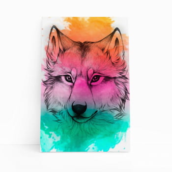 Lobo Animais Arte Aquarela Colorido Quadro Canvas