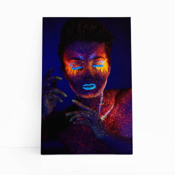 Mulher com Maquiagem Glitter Neon Quadro Canvas 