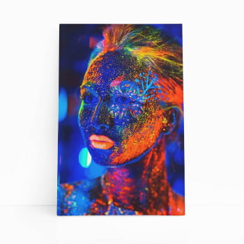 Mulher com Maquiagem Neon Colorida Quadro Canvas