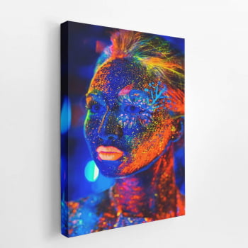 Mulher com Maquiagem Neon Colorida Quadro Canvas