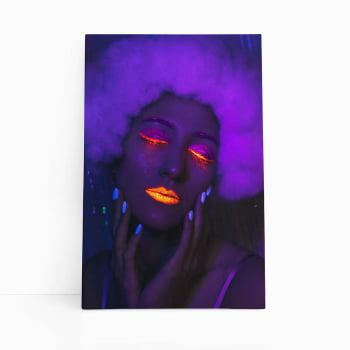 Mulher com Maquiagem Neon Laranja Quadro Canvas