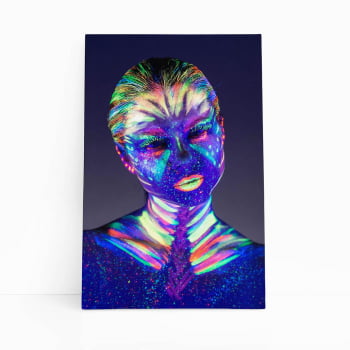 Mulher com Tinta Neon Colorida Quadro Canvas