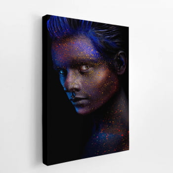 Mulher de Perfil Colorida Cabelo Azul Quadro Canvas 
