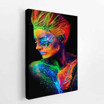 Mulher de Perfil Colorida Neon Quadro Canvas