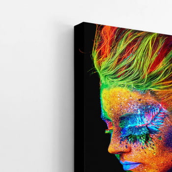 Mulher de Perfil Colorida Neon Quadro Canvas