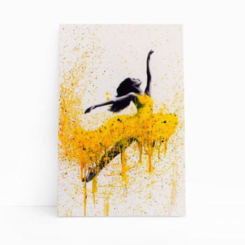 Mulher Vestido Amarelo Arte Abstrato Quadro Canvas