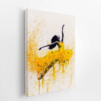 Mulher Vestido Amarelo Arte Abstrato Quadro Canvas