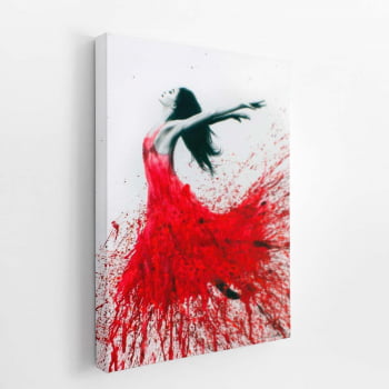 Mulher Vestido Vermelho Arte Abstrato Quadro Canvas