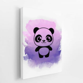 Panda Desenho Animais Roxo Infantil Quadro Canvas