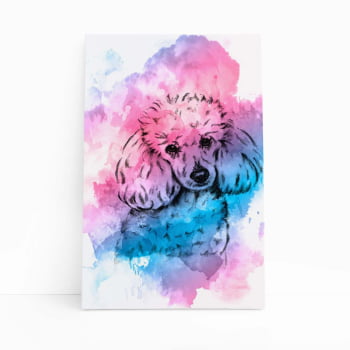 Poodle Cachorro Aquarela Rosa e Azul Quadro Canvas
