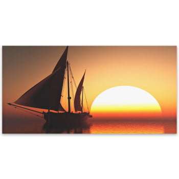 Quadro Barco no Mar com Pôr do Sol Decorativo Canvas 120x70cm SALDO