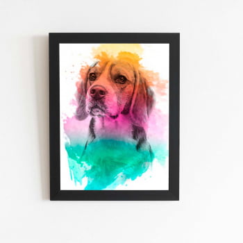 Quadro Beagle Cachorro Aquarela Tinta Moldura