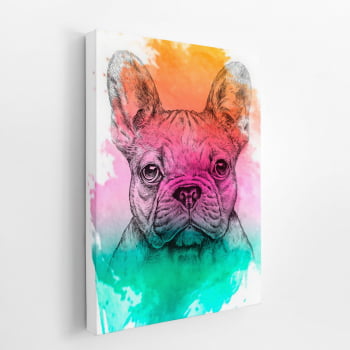 Quadro Buldogue Francês Cachorro Aquarela Canvas