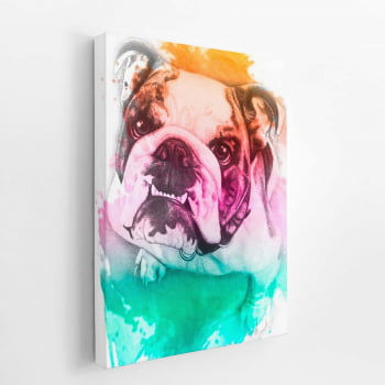 Quadro Buldogue Inglês Cachorro Aquarela Canvas