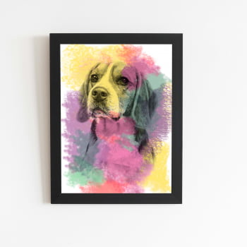 Quadro Cachorro Beagle Aquarela Tinta Moldura