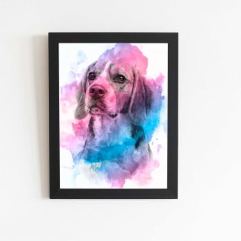 Quadro Cachorro Beagle Tinta Aquarela Moldura