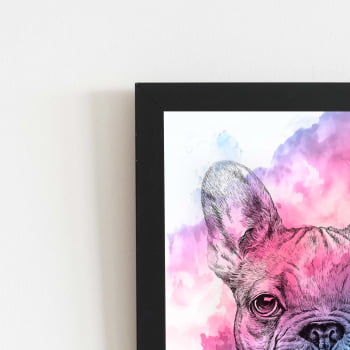 Quadro Cachorro Buldogue Francês Moldura Aquarela