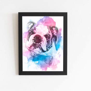 Quadro Cachorro Buldogue Inglês Moldura Aquarela